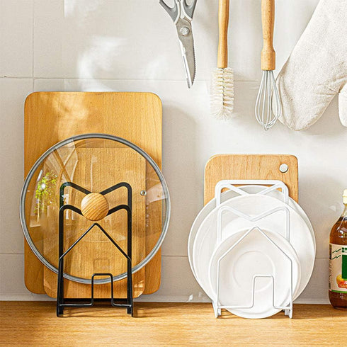 LINFIDITE Cutting Board Holder, Kitchen Countertop Organizer for Chopping Boards and Pot Pan Lids (Black)