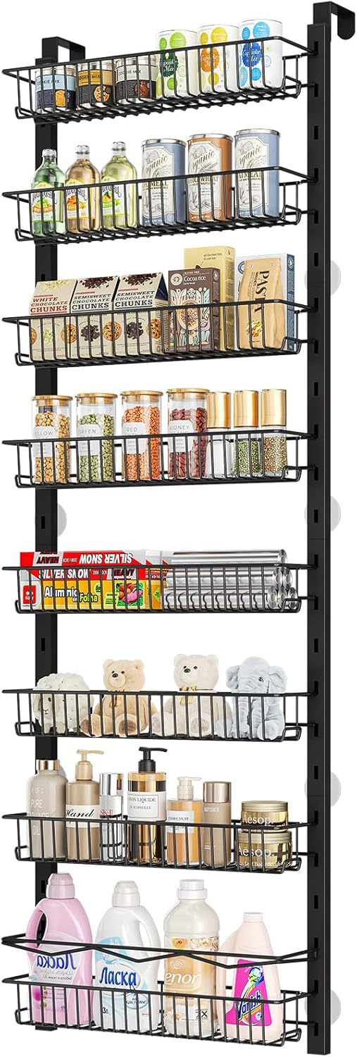 MIAOLI Over the Door Pantry Organizer, 8-Tier Adjustable Spice Rack Cabinet Door Shelves,