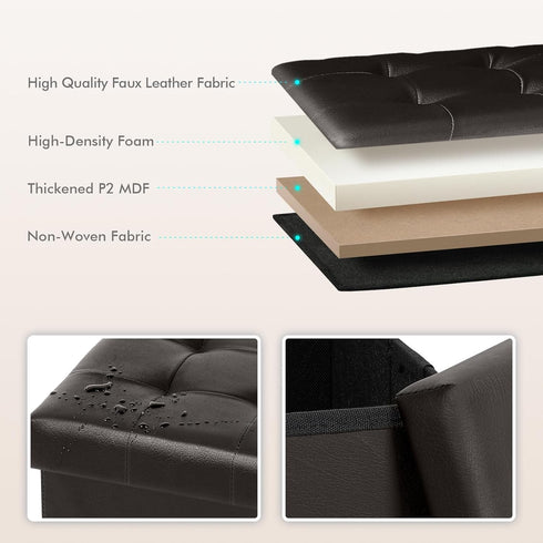 B FSOBEIIALEO Folding Storage Ottoman Cube - Faux Leather Footrest for Living Room, Brown, 12.6" x 12.6" x 12.6"