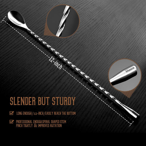 Hiware 12-Inch Bar Spoon Set of 2, Stainless Steel Mixing Spoons, Spiral Pattern for Cocktail Shaker