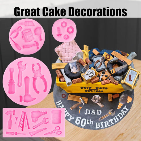 Hand Tools Silicone Molds 4 Pcs, Mini Construction Tools Chocolate Fondant Molds for Cake Decorating & Crafts