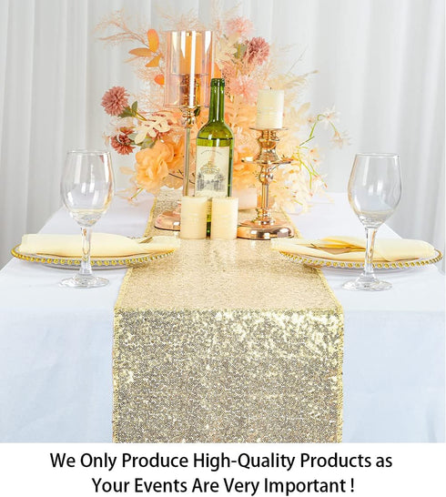 12" 108" ShinyBeauty x Light Gold Sequin Table Runner | Elegant Dining & Coffee Table Decor | Perfect for Christmas