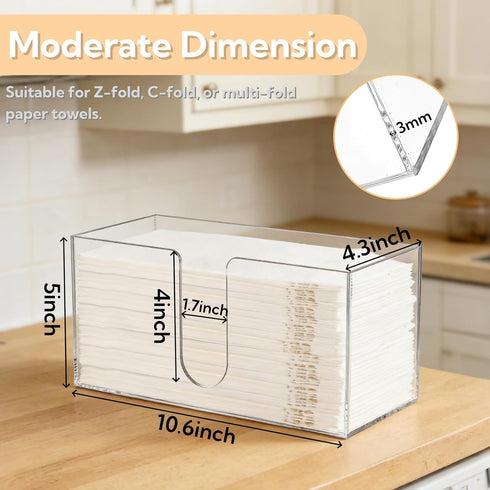 2 Pack Countertop ZAVOOS Acrylic Paper Towel Holder, Folded Z-fold C-fold Trifold Napkin Dispenser, Clear Hand Towel