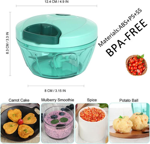 Ourokhome Manual Food Processor Vegetable Chopper, Portable Hand Pull String Garlic Mincer, 500ml, Blue
