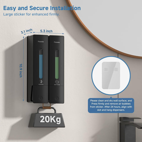 2 800ml Shampoo Dispenser for Shower - Shower Soap Dispenser Wall Mounted No Drill - Shampoo Body Wash Dispenser