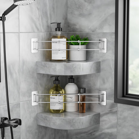 songsoso 2 Pack 713 Inches RV Shower Corner Storage Bar, Camper Shower Caddy, Adjustable Bathroom Organizer, Stainless