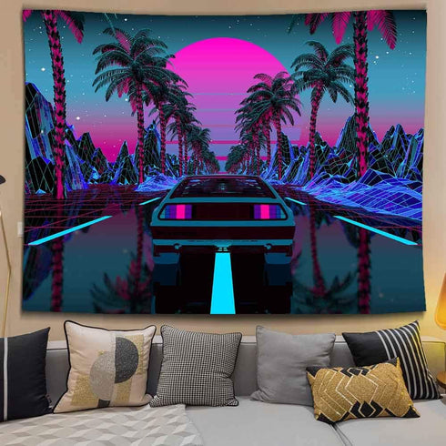 Ine Ive Car Tapestry 1980s Science Fiction Super Sports Car Tapestries 80x60inch for Home Decoration Art