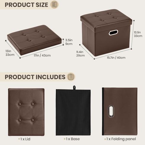 17x13x13in COSYLAND Ottoman with Storage Folding Leather Ottoman Footrest Foot Stool Brown Ottoman for Rooms Small