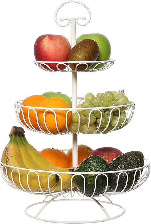 Juvale Large White 3 Tiered Fruit Basket for Kitchen Counter, Metal Stand for Fresh Produce and Vegetables (18 In)