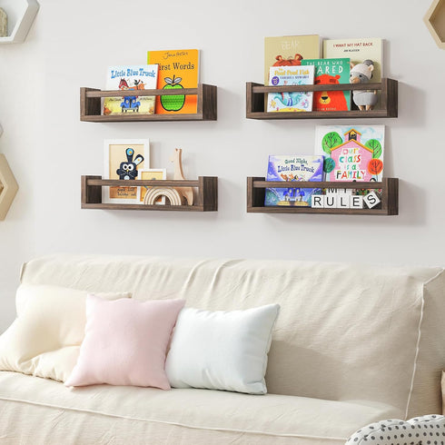 16.5 Inch Set 4, Fixwal Nursery Book Shelves, Nursery Shelves for Kids Rooms, Floating Shelves for Wall of Solid Wood