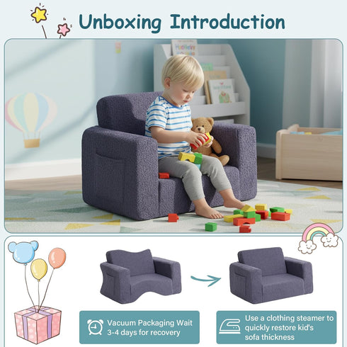 2-in-1 Tiita Kids Sofa, Kid Chairs, Convertible Children Couch to Lounger, Flip Out Kids Chair, Toddler Armrest Chair