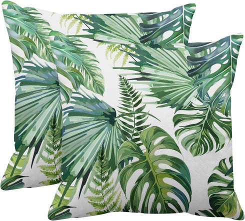 Emvency Set of 2 Tropical Watercolor Throw Pillow Covers, Modern Green Palm Leaf Decorative Cases 18x18 Inches