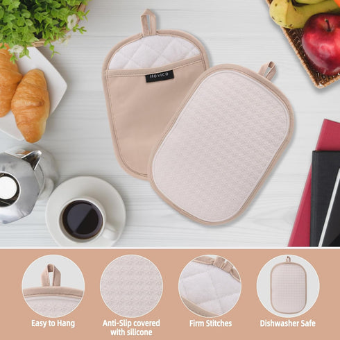 Hovico 2PCS Silicone Pot Holders, Heat Resistant Oven Mitts with Pockets, Non-Slip Hot Pads - Milkshake
