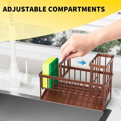 304 Cisily Kitchen Sink Caddy, Sponge Holder for Kitchen Sink, Kitchen Sink Organzier and Storage with High Brush
