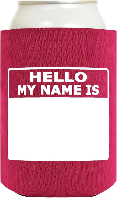 Personalized Can Cooler Hello My Name is Name Tag Set, 6-Pack Can Drink Sleeves and Marker
