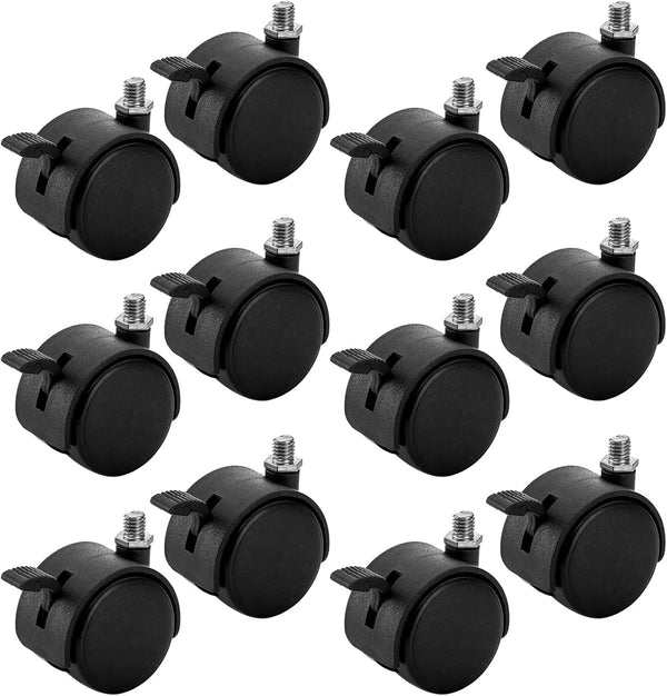 Tosnail 12 Pack Plastic Caster Wheels with Brake, Threaded Mounting Wheels for