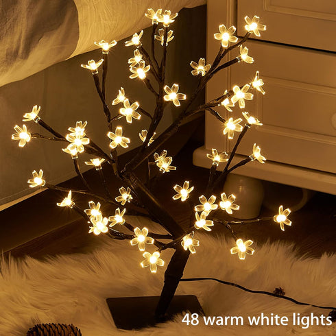 PEIDUO 17.5 Inch Lighted Cherry Blossom Tree, 48 Warm White Lights for Christmas Indoor Home Decor, Tabletop Night Light