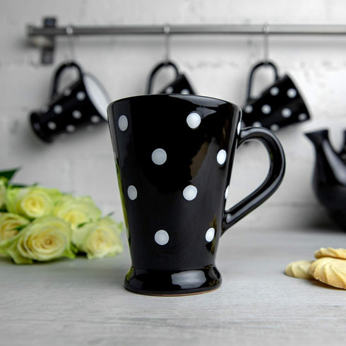 City to Cottage Handmade Black and White Polka Dot Ceramic Coffee Mug, 7 oz / 200ml, Unique Design