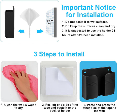 8 Pieces Wall Mount Phone Holder Adhesive, Remote Control Storage Box, Non-Slip Media Organizer for Bedroom and Kitchen