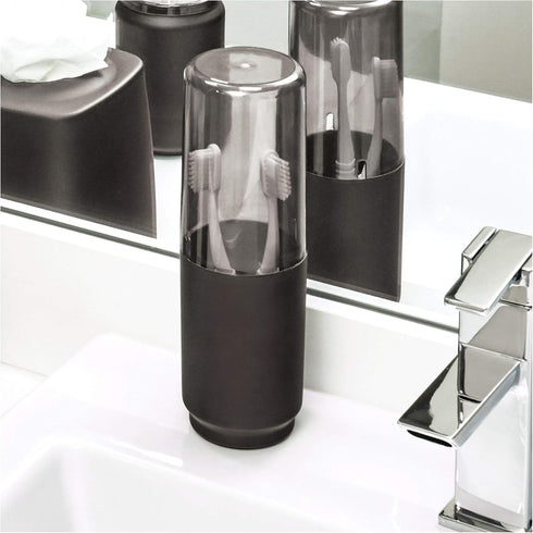 iDesign Austin Toothbrush Organizer with Covered Lid - Ideal for Regular and Electric Brushes