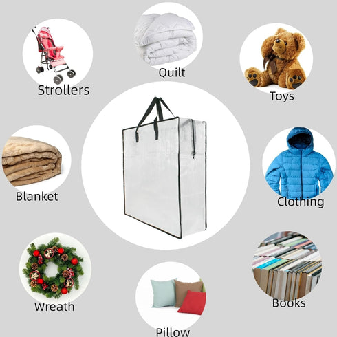 Clear Storage Bags with Zipper and Handles, Blanket Bags for Closet, Moving Supplies, Underbed Organizer