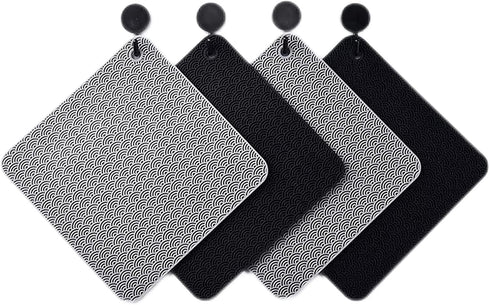 Silicone Trivets Mats for Hot Pots and Pans, Non-Slip Heat Resistant Hot Pads Set of 2, Black