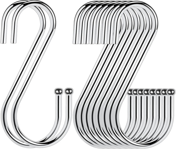 Heavy Duty S Hooks, Stainless Steel Metal for Hanging Pots and Pants, 10 Pack, Supports up to 35 Pounds