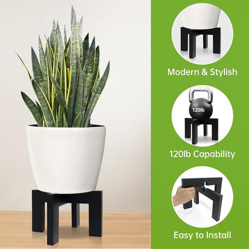 2 Pack 5-18 Inch (2 Pack-Black) Wood Plant Stand Indoor Holders for Plants, Sturdy Flower Pot Stands Plants Shelf