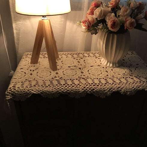 Damanni Rectangular Cotton Handmade Crochet Lace Table Runner Doilies, 16 Inch by 47 Inch, Beige Decor