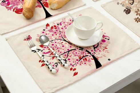 6 Pieces Polyester Linen Placemats - Oil Painting Animal Pattern Dining Table Mats (1 Set)
