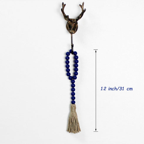 CVHOMEDECO. Wood Beads Garland with Tassels 3 PCS, Rustic Wooden Prayer Bead String Wall Hanging Accent