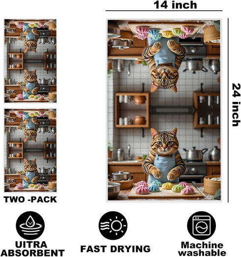 Hanamiya Na 2 24x14 Inch, Pcs Cute Cat Kitchen Towels Cooking Cats Patterns Reusable Dish Towels for Kitchen Bathroom