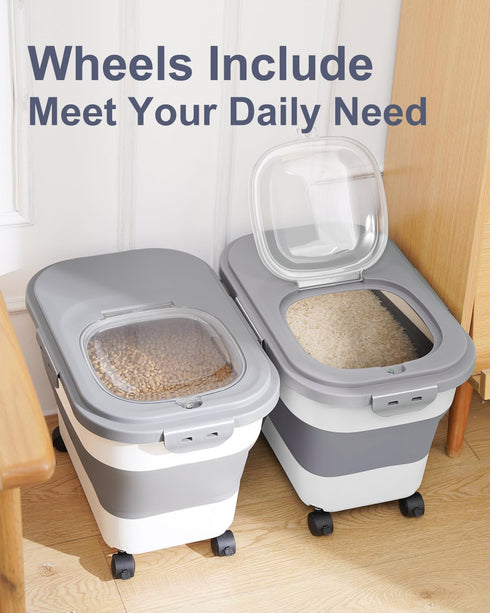20-30 Lbs Rice Storage Container,Collapsible Food Storage Containers with Rolling Wheel Airtight Locking Lid,Flour