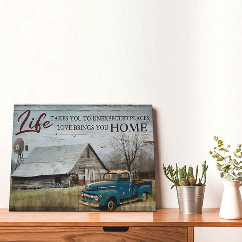 Old Barn Picture Wall Art Rustic Barn and Truck Farmhouse Canvas Paintings Modern Home Decor for Bedroom Bathroom