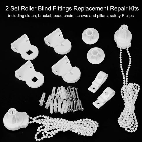 SelfTek 2 Set 25mm Roller Blind Fittings Plastic Brackets with Beaded Chain Replacement Repair Kit