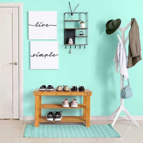 3 Bamboo Tier Shoe Rack Bench, Premium Shoe Organizer or Entryway Bench, Perfect for Shoe Cubby, Entry Bench, Bathroom