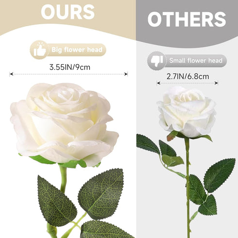 Tifuly White Roses Artificial Flowers, 12 pcs Realistic Single Long Stem Fake Silk Roses Bouquet for Home Wedding Decor