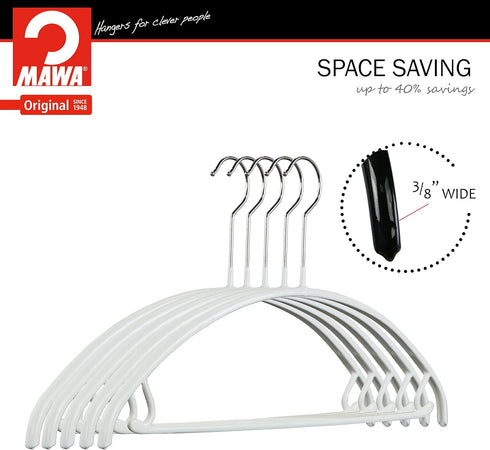Mawa by Reston Lloyd Non-Slip Metal Clothing Hanger, Model 42-U, White - Pack of 5 with Smooth Shoulder Support