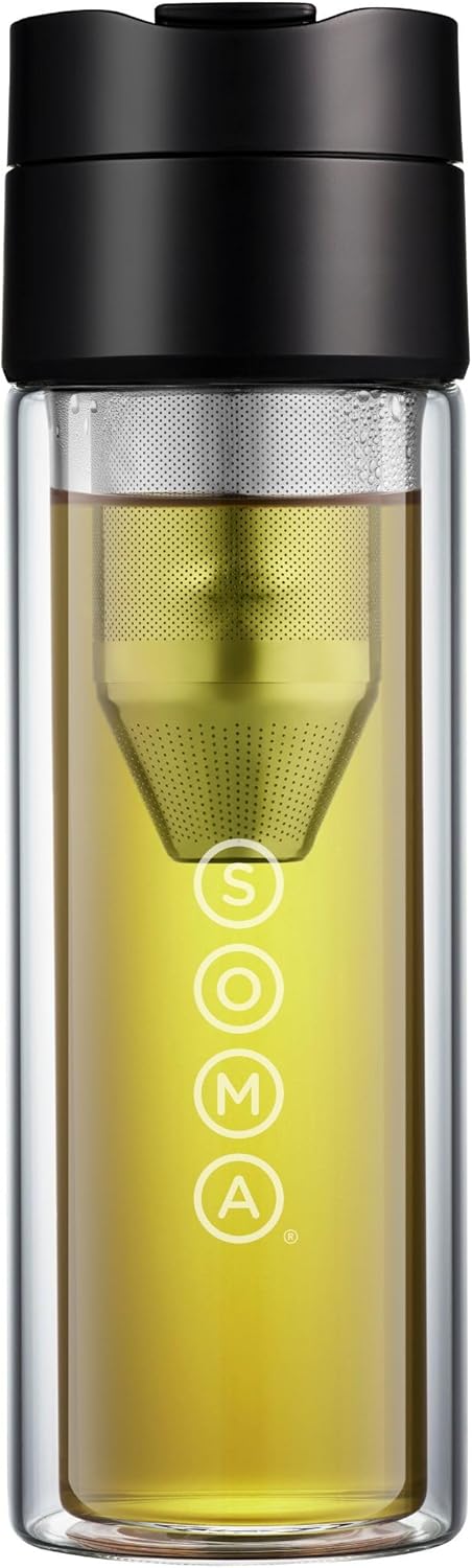 SOMA Double Wall Glass Tea and Coffee Cold Brew Bottle, Black, 12oz (SM18501K)