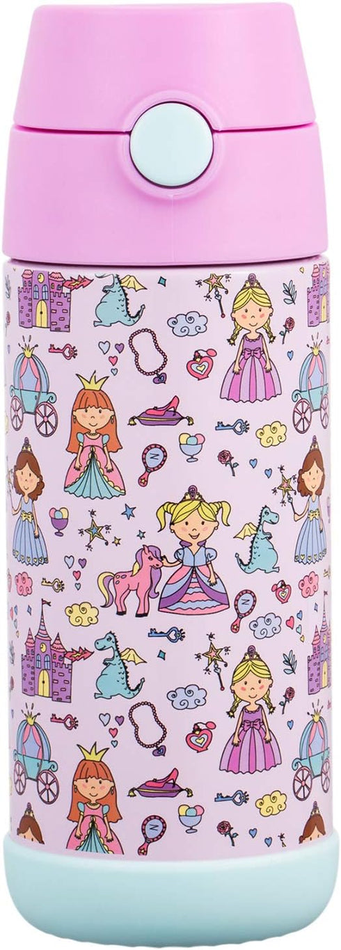 Snug Insulated Kids Water Bottle with Straw & Spout, Double-Wall Stainless Steel, 12oz, Princess Design