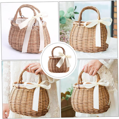 CHILDWEET Woven Flower Basket, Rattan Picnic Basket, Fruit Storage, Woven Pantry Organizer, Hand Basket