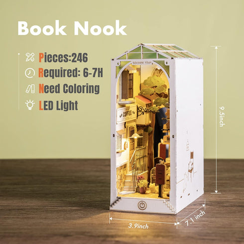 Stand-3D Rolife LED Book Nook Kit-Decorative Bookend Wooden Puzzle for Adults-Bookshelf Insert Booknook-Room Decor