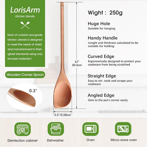 12" Wooden Corner spoon, Solid Wood Spatula & Spoon, Handcraft Wood Spoonula Cooking Utensil, Kitchen Spatulas for Baking, stirring, Serving, Scraping.
