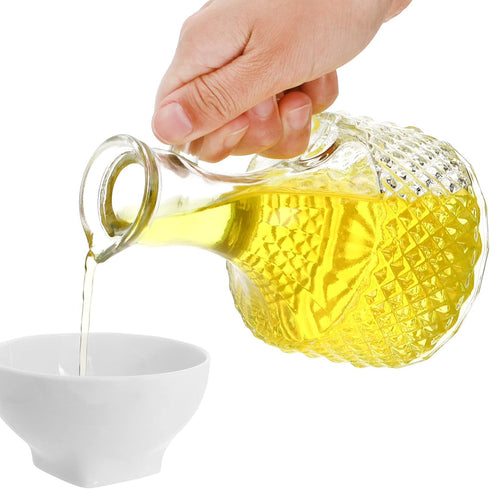 4 Pack 13.5 Frcctre Glass Oil and Vinegar Cruets Bottles, Ounce Glass Olive Oil Dispenser Bottle with Handle and Cork