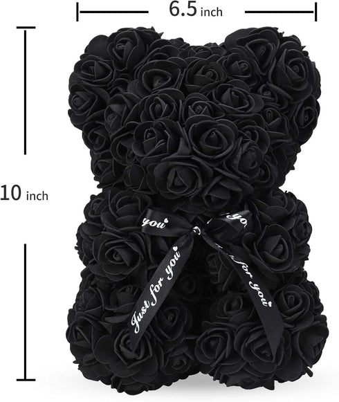 LINKLO 10 inch Rose Bear - Artificial Rose Flower Teddy Bear Gift for Wedding, Mothers Day, Anniversary