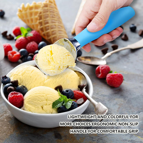 Gelato,Sorbet,Frozen Ice Cream Scoop,Ergonomic Non-Slip Handle for Easy Scooping & Serving,for Yogurt Blue