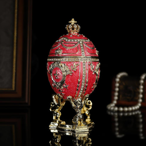 Family(QF2049) QIFU Hand Painted Pink Big Faberge Egg Style Enamel Trinket Box Hinged, Unique Gift