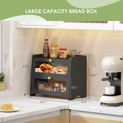 Countertop, Medim-15.7" 9.5" 13" JANSNIMEN Double Layer Bread Box for Kitchen Large Breadbox Bread Container Storage