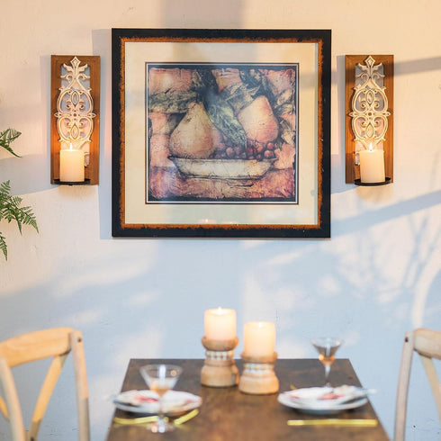Set 2 Farmhouse Wood Candle Sconces Wall Decor - of Walasis Rustic Wall Candle Holder Decorative Carved Brown Candle