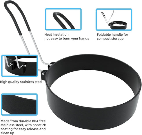 8" Omelet Ring, 6" Pancake Ring, 3.5" Egg Ring, Upgrade Large 3 Pack Stainless Steel Non-Stick Cooking Rings